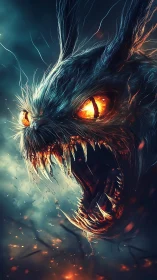 Ferocious demonic rabbit head with blazing fiery eyes.