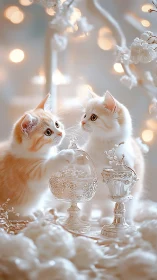 Winter Companions: Twin Kittens Discover Crystalline Treasures.