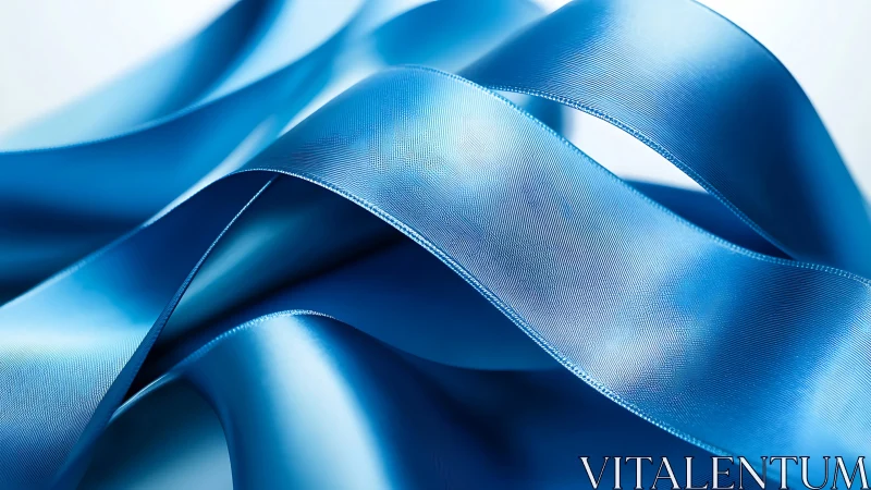Satin blue ribbons curve in soft overlapping waves
