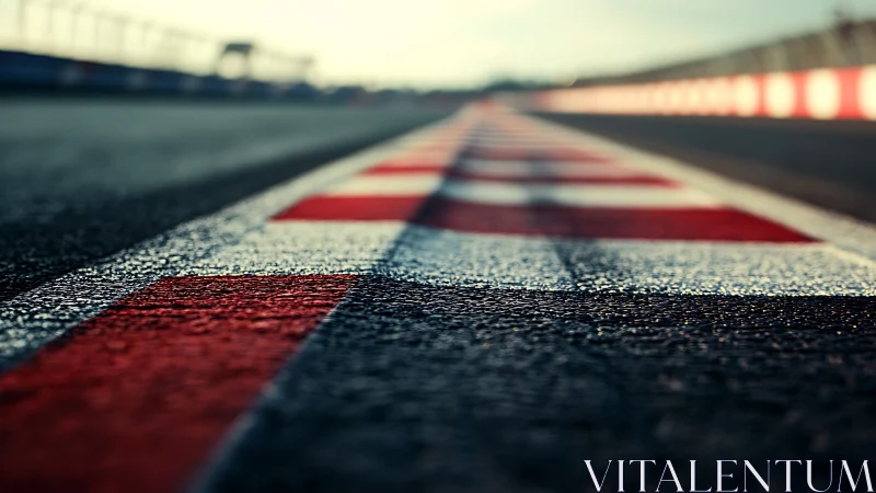 Race circuit curb detail with striped painted surface.