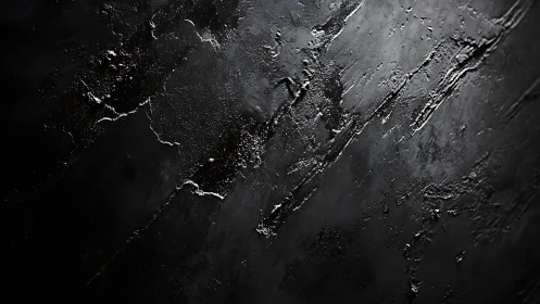 Oblique black plaster surface reveals glossy textured striations