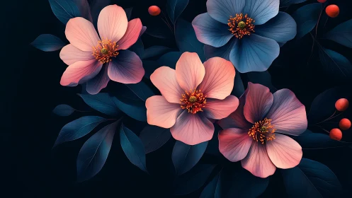 Midnight Blooms: Neon Petals Against Obsidian Dreams.