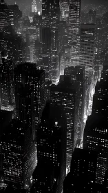 Midnight skyscraper maze humming in monochrome glow.