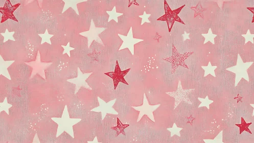 Pink textured background shows scattered white and red stars
