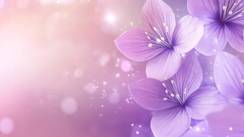Translucent Violet Petals with Bokeh Light Particles and Gradient Atmospheric Blur.