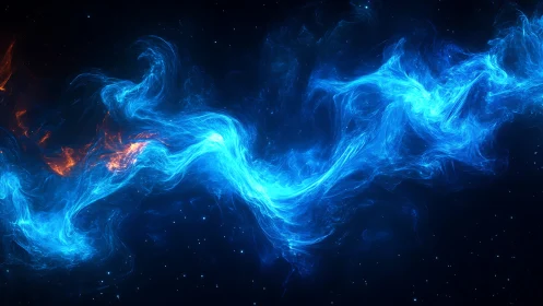 Blue plasma stream curves through deep star field background