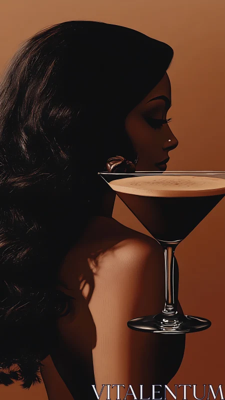 Profile silhouette against monochromatic background with cocktail glass.