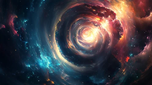 Spiraling cosmic vortex glows with radiant interstellar light.