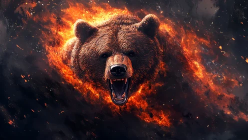 Grizzly cranial eruption amid infernal particle vortex field.