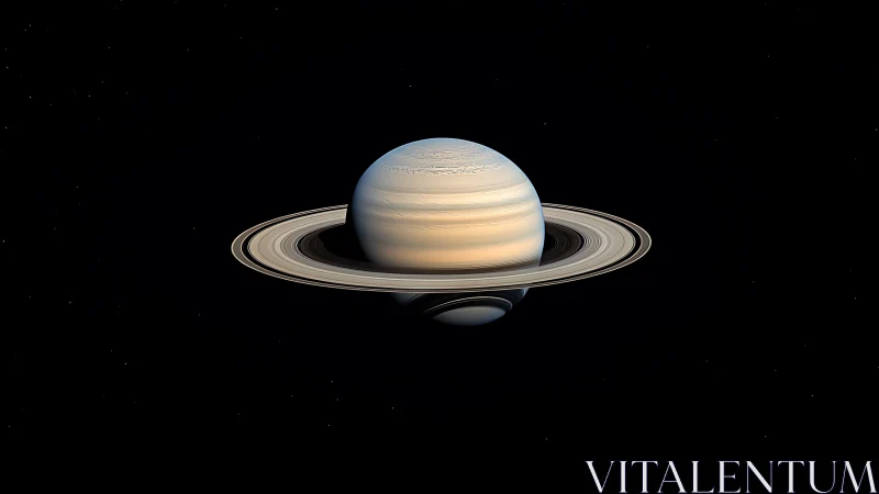 Ringed gas giant Saturn floats against deep black space