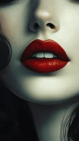 Close cropped digital study isolates nose and red lips