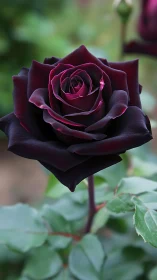 Velvety black rose macro with rich burgundy inner petals.