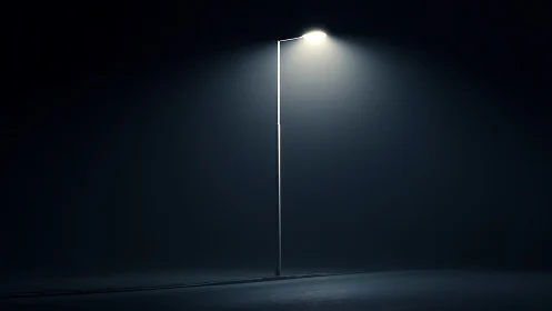 Quiet midnight streetlamp pouring light into soft darkness.
