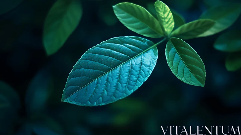 Moonlit leaf duet glowing in deep emerald forest hush.