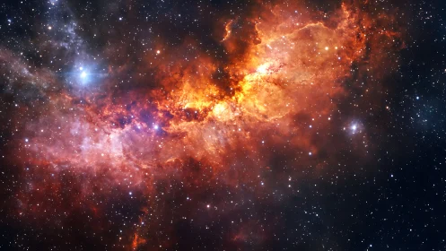 Stellar nebula cloud with fiery ionized gas and starfield.
