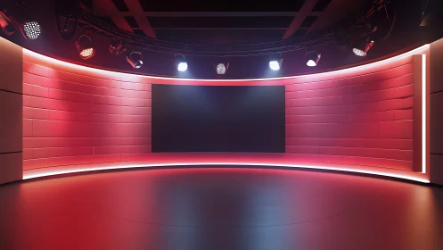 Modern curved studio stage with red lighting design.