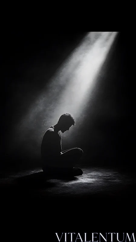 Quiet figure in a spotlight of hope and gentle reflection.