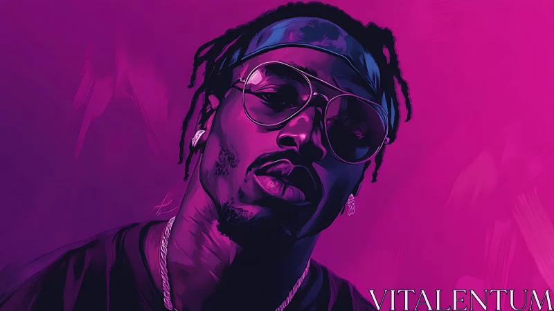 Bold digital portrait of man in sunglasses on pink backdrop