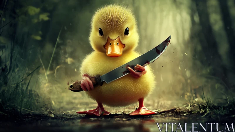 Fearless Duckling Warrior Brandishing Gleaming Dagger.