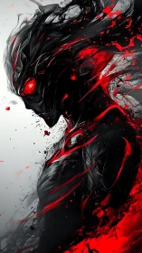 Abstract infernal entity in black fluid form with red energy