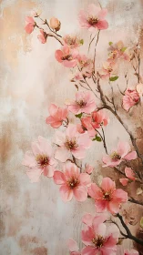 Cherry blossom branch in textured pastel impasto painting.