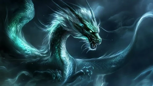 Serpentine aquatic dragon rendered in luminous cyan tones.