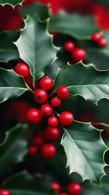Festive holly leaves and berries glowing with holiday warmth.