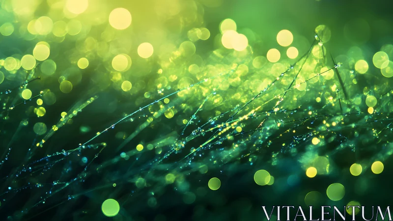 Dewy grass macro photography with dreamy bokeh effect at sunrise.