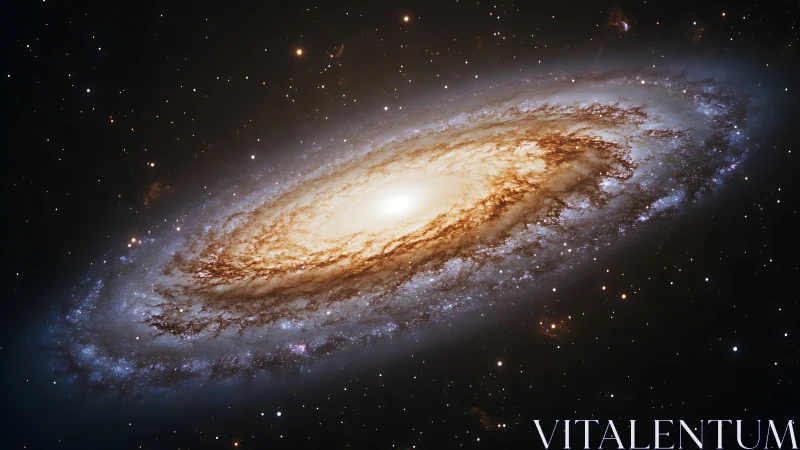 Edge-on spiral galaxy with luminous bulge and structured dust lanes