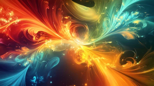 Fractal energy plumes in radiant multichrome vortex composition.