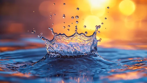 High-speed macro capture isolates a luminous water crown