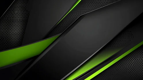 Bold green and black diagonal shapes create sleek energy