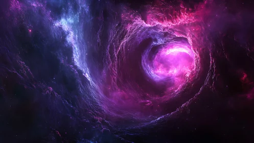 Stellar vortex swirls through radiant magenta nebula core.