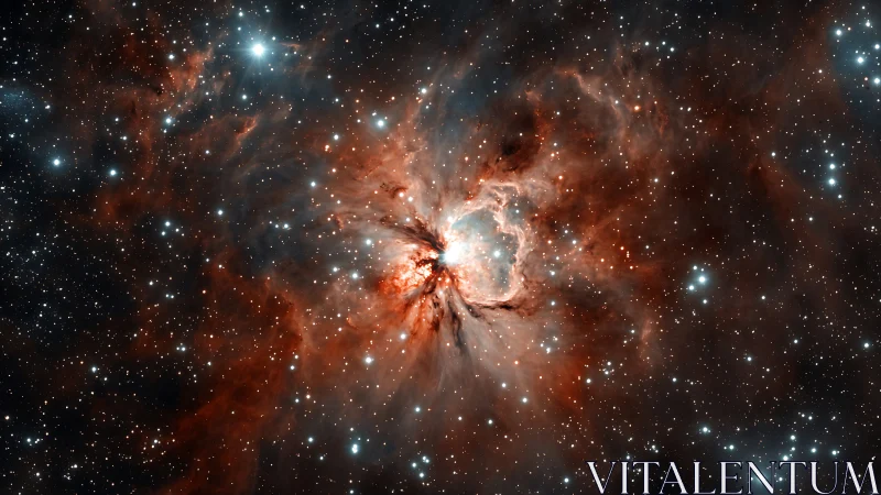 Stellar nursery glows warmly at the heart of a rich starfield