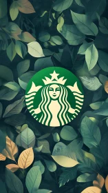 Green circular logo is centered over layered botanical background