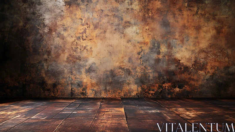 Rustic textured wall meets distressed wooden floor