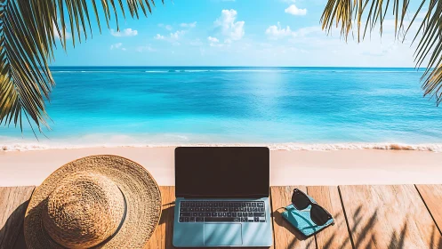 Seaside laptop quietly negotiates truce between work and waves