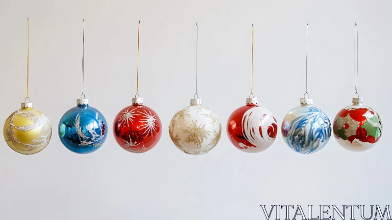 Colorful glass baubles hang in a bright minimalist setting