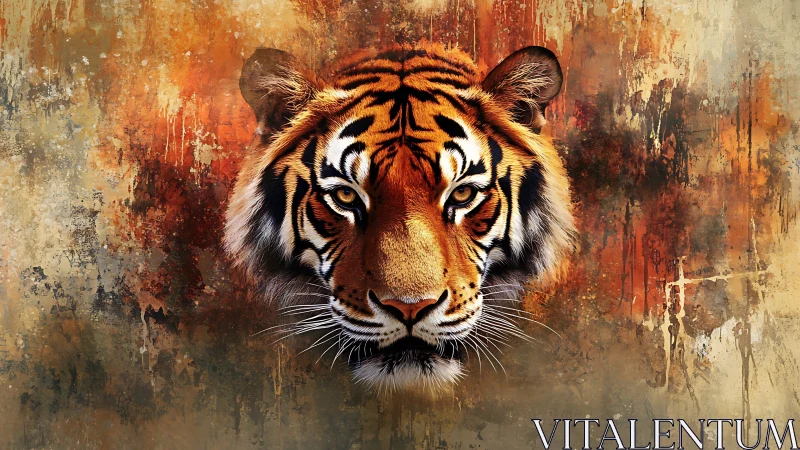 Ember-eyed tiger emerges from a storm of molten brushstrokes.