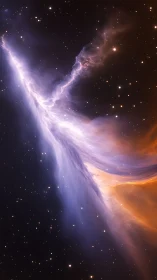 Ionized nebular gas plume with violet shock front and dust veil
