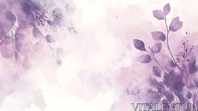 Muted botanical branches in soft purple watercolor field.
