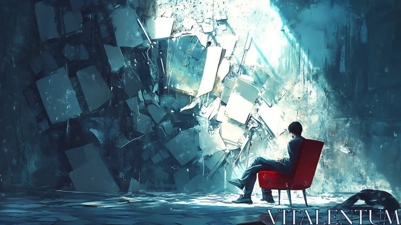 Silent thinker watches memory fragments collide with light