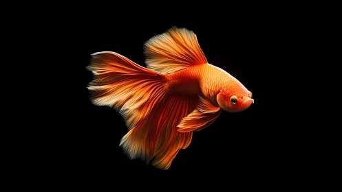 Betta comet drifts through velvet-black digital waters