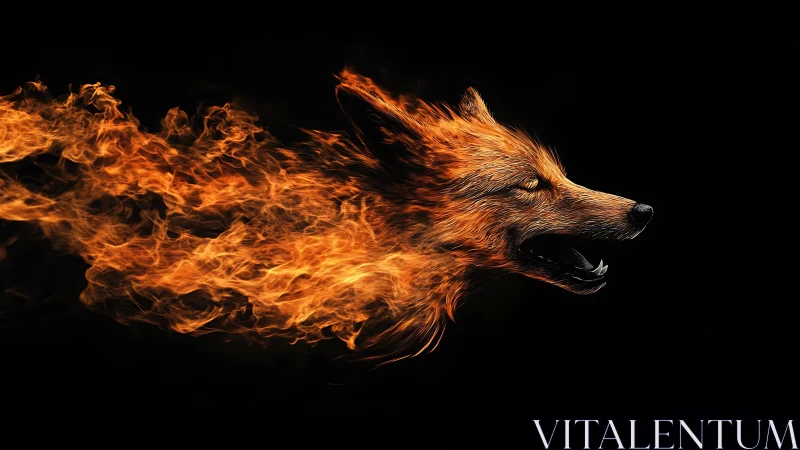 Flaming fox head rendered in dynamic digital fire strokes