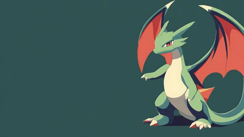 Dragon-like creature stands poised on minimalist teal field.