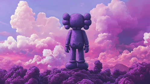 Surreal toy sculpture against magenta cumulonimbus skyscape.