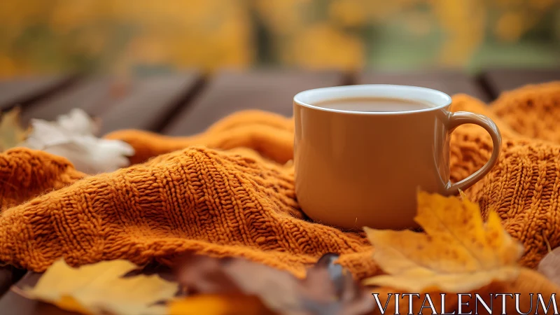 Steam-kissed mug anchors a knitted autumn daydream tableau