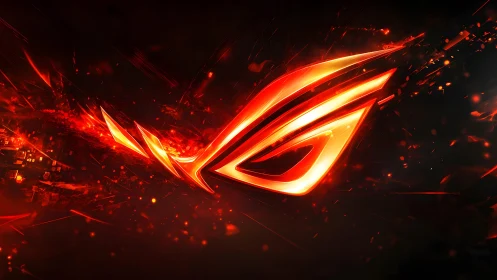 Futuristic ROG Logo in Fiery Digital Art Style with Dark Background.