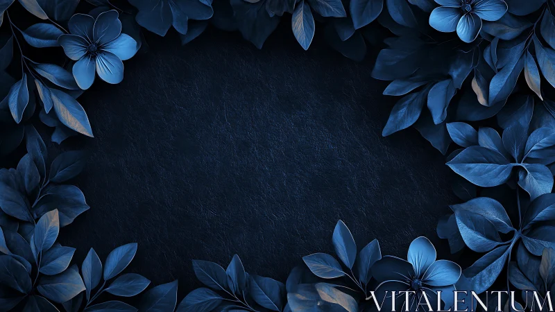 Midnight tonal floral frame with embossed botanical relief edges.