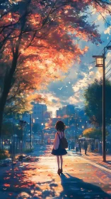 Autumn-lit city street where a quiet walk meets soft wonder.